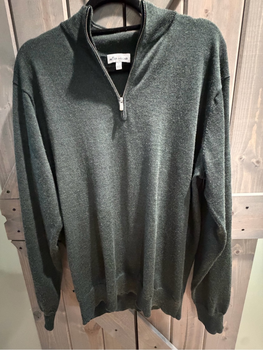 Peter Millar Men’s Large Merino Wool Blend Quarter Zip Sweater Dark Green
